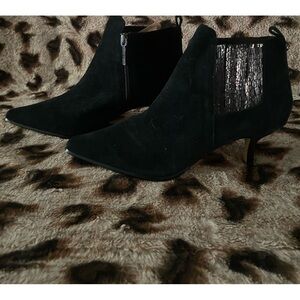 Donald J Pliner black boots with gold stretch panel